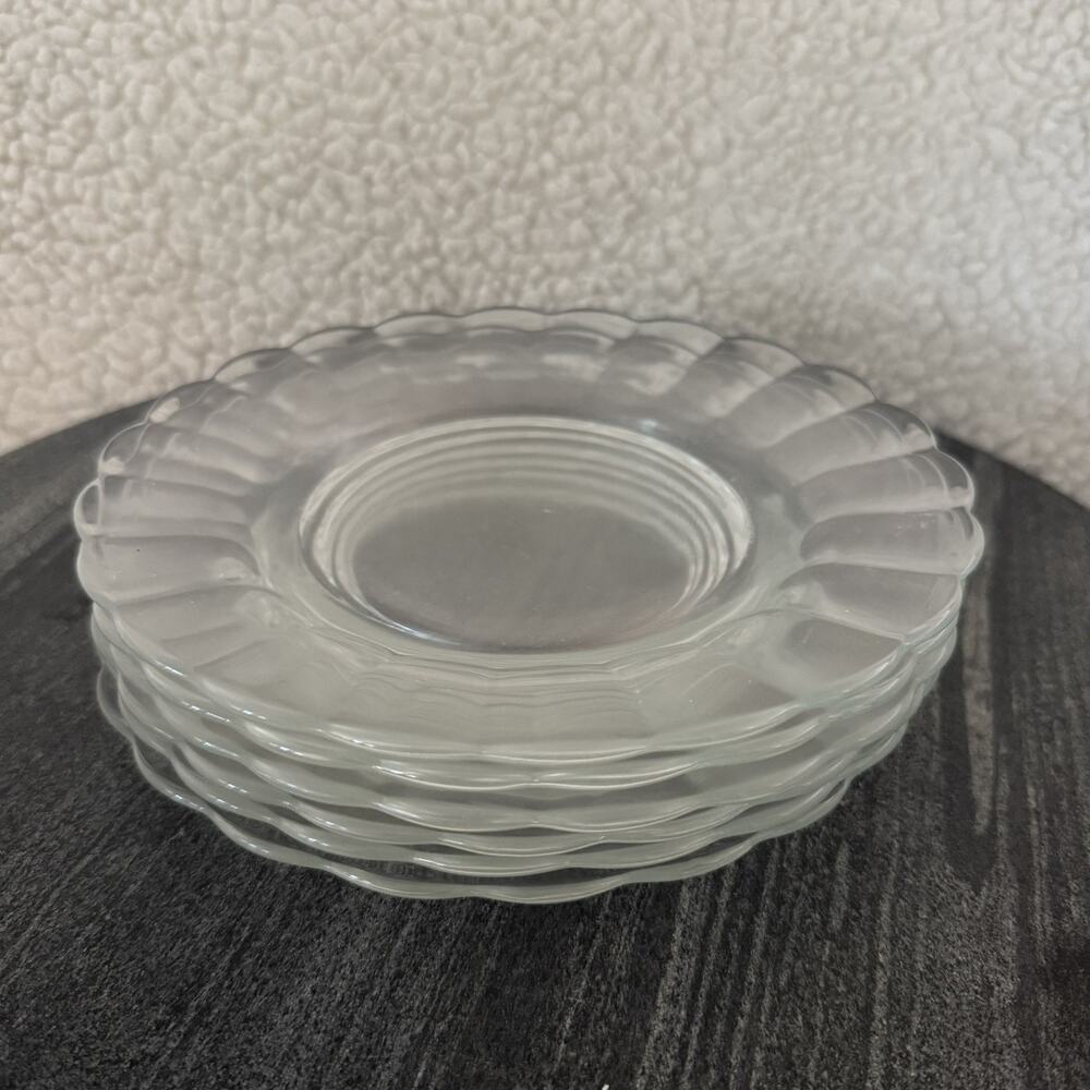 Vintage Duralex Clear Glass Salad or Dessert Plates Ruffle Edge‎ - Set of 6